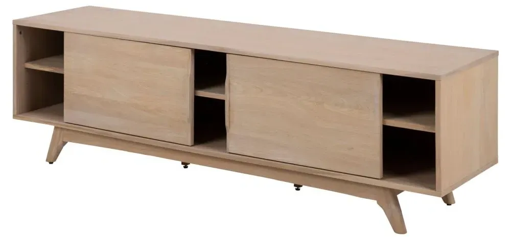 Marte Oak 180cm TV Unit with Storage - White, Oak Veneer