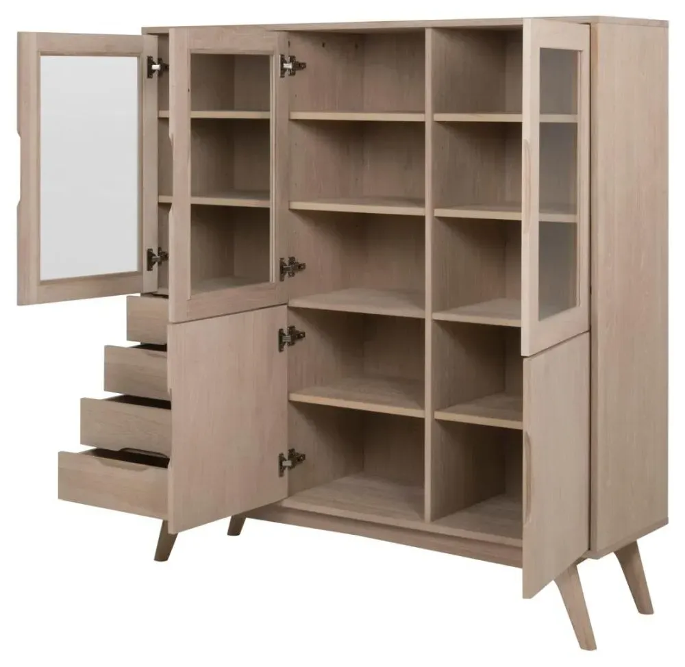 Marte Oak 3 Door Display Cabinet - White, Oak Veneer