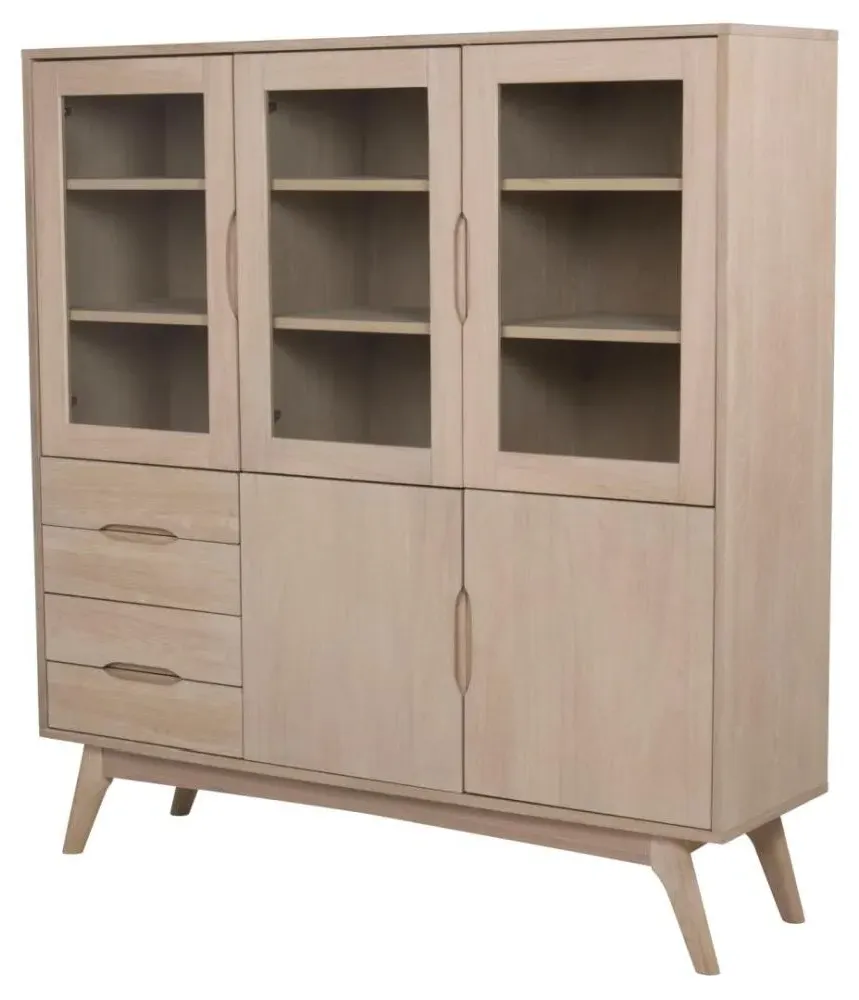 Marte Oak 3 Door Display Cabinet - White, Oak Veneer