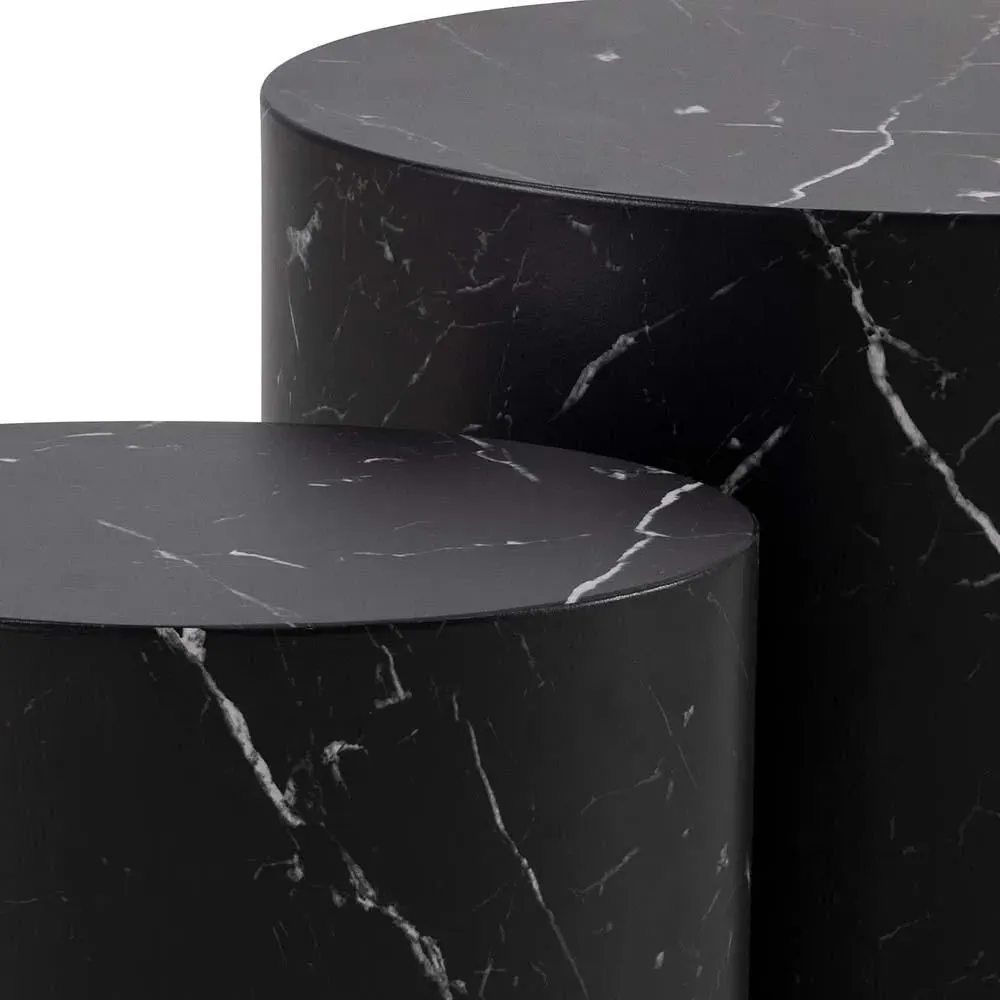 Mice Oval Coffee Table Set of 2 - Black, Marble Effect