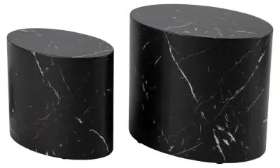 Mice Oval Coffee Table Set of 2 - Black, Marble Effect image