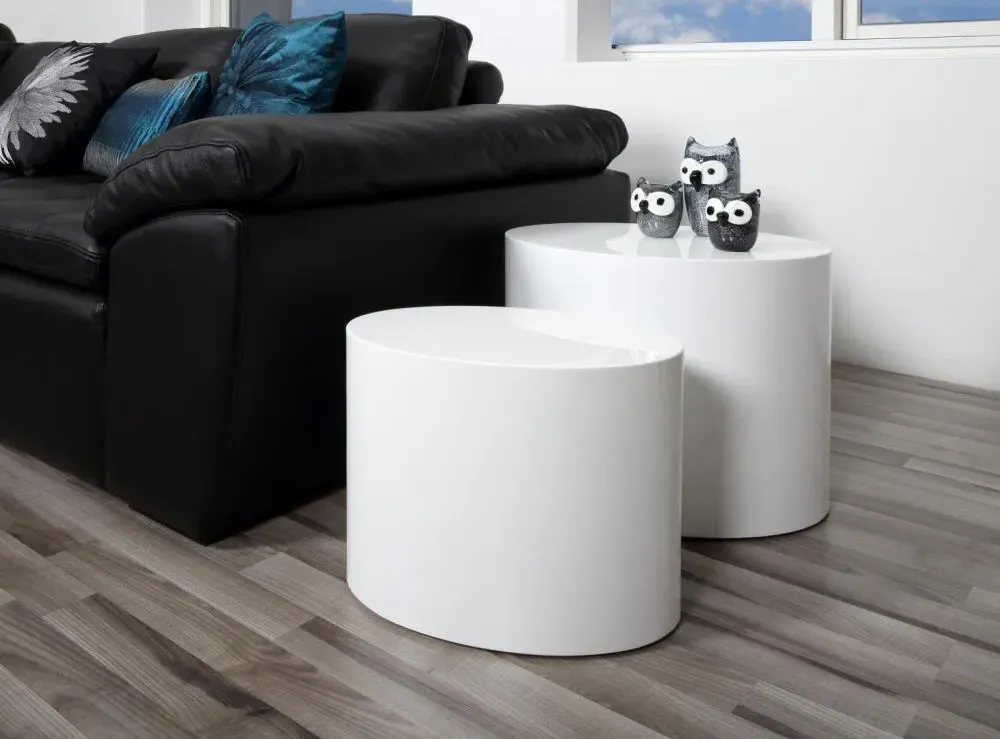 Mice Oval Coffee Table Set of 2 - White, High Gloss