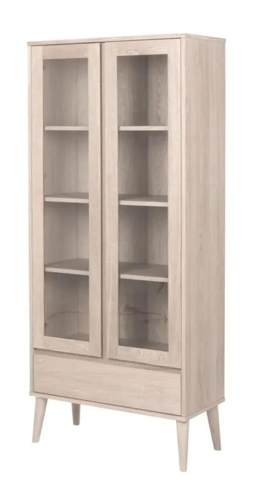 Nagano 2 Door Display Cabinet with Drawer - White, Oak Veneer