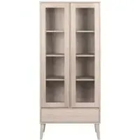 Nagano 2 Door Display Cabinet with Drawer - White, Oak Veneer
