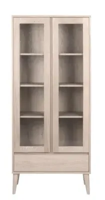 Nagano 2 Door Display Cabinet with Drawer - White, Oak Veneer