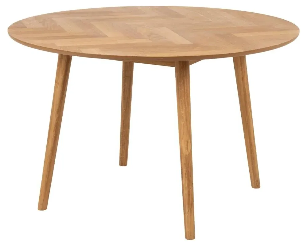 Nagano 4 Seater Round Dining Table with Herringbone - Oak