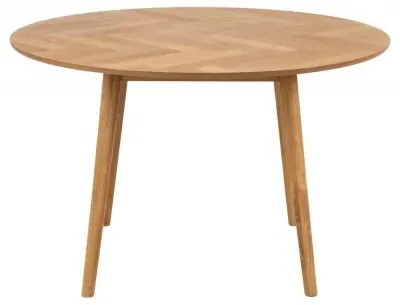 Nagano 4 Seater Round Dining Table with Herringbone - Oak