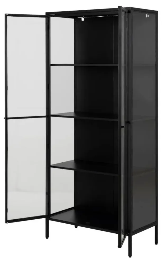 Newville Tall 2 Door Display Cabinet - Black, Metal