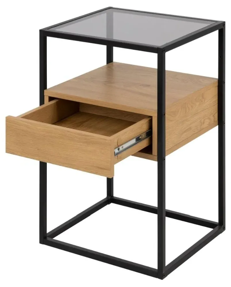 Randolf 1 Drawer Bedside Table - Wild Oak, Black