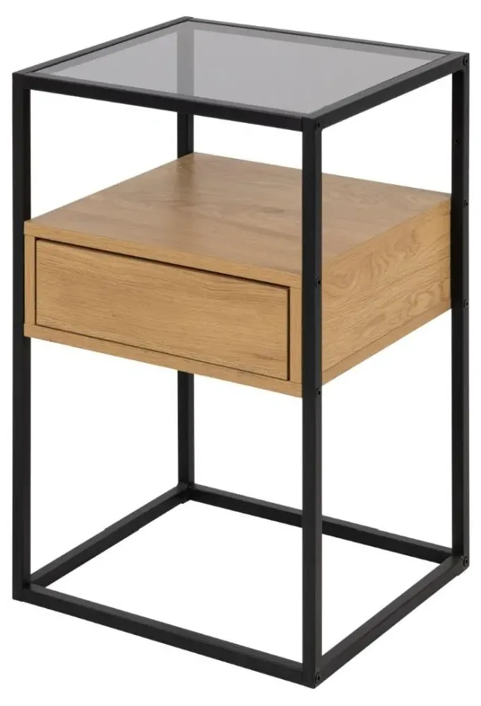 Randolf 1 Drawer Bedside Table - Wild Oak, Black