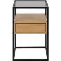 Randolf 1 Drawer Bedside Table - Wild Oak, Black