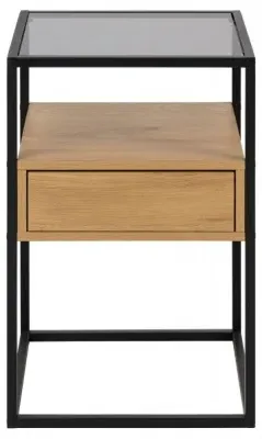 Randolf 1 Drawer Bedside Table - Wild Oak, Black image