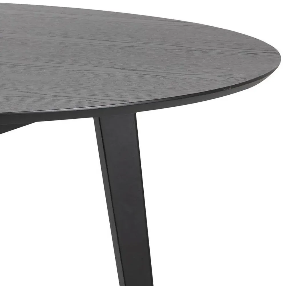 Roxby 6 Seater Round Dining Table - Black, Oak Veneer