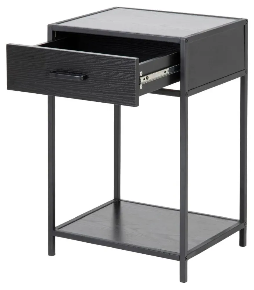 Seaford 1 Drawer Bedside Table - Black, Melamine