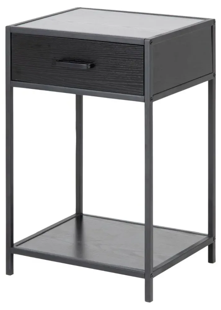 Seaford 1 Drawer Bedside Table - Black, Melamine