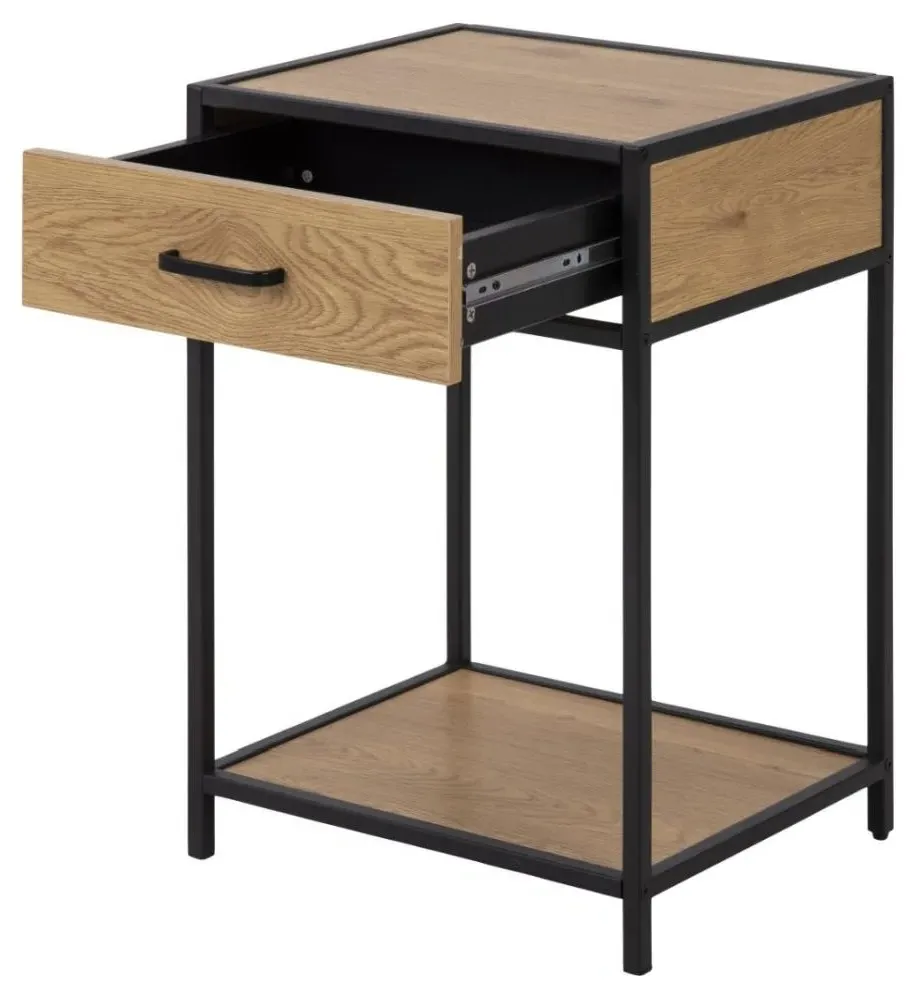 Seaford 1 Drawer Bedside Table - Oak, Black