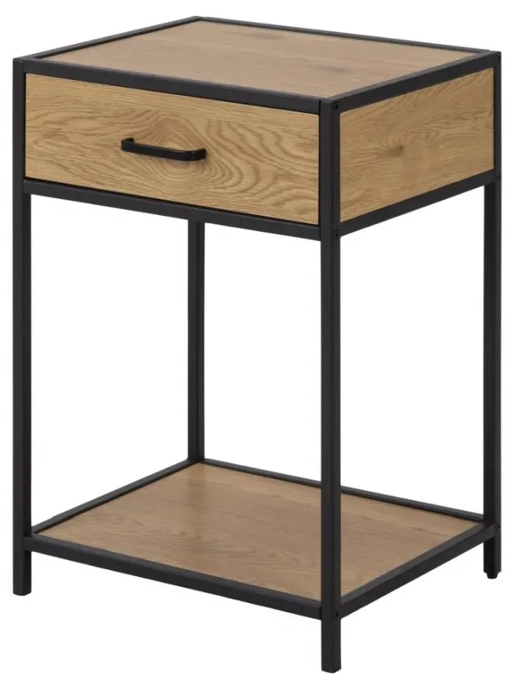 Seaford 1 Drawer Bedside Table - Oak, Black