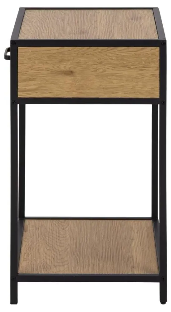Seaford 1 Drawer Bedside Table - Oak, Black
