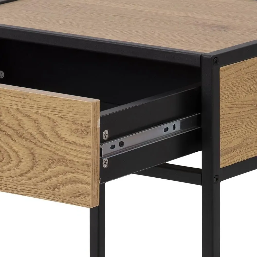 Seaford 1 Drawer Bedside Table - Oak, Black