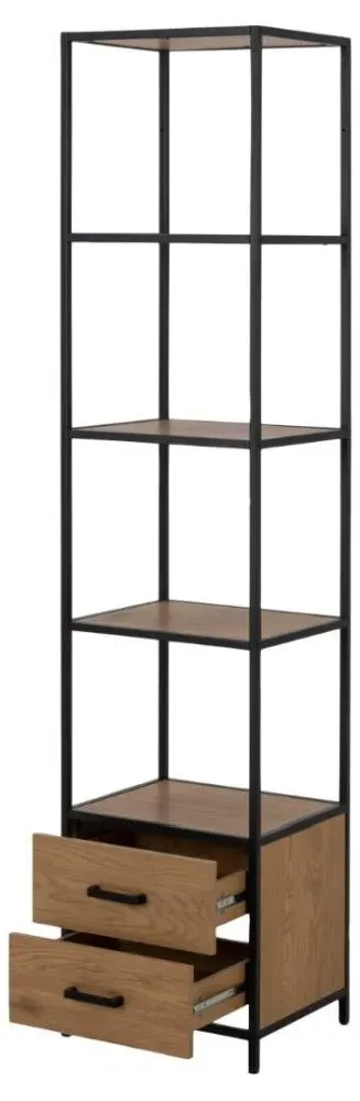 Seaford 2 Drawer Bookcase with Shelves - Wild Oak, Black