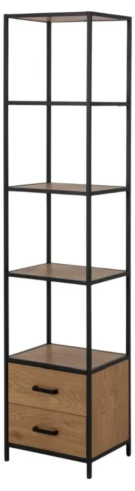 Seaford 2 Drawer Bookcase with Shelves - Wild Oak, Black