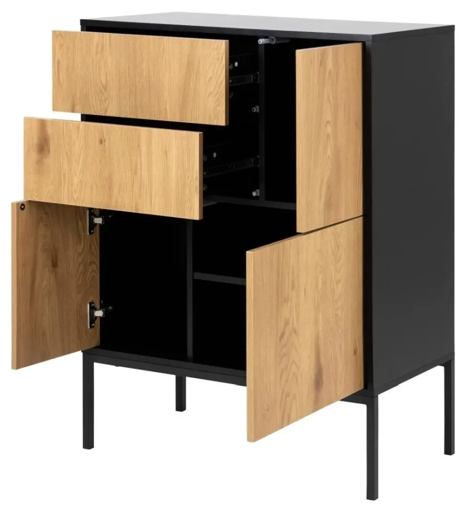 Seaford 80cm Sideboard with 3 Doors - Wild Oak, Black