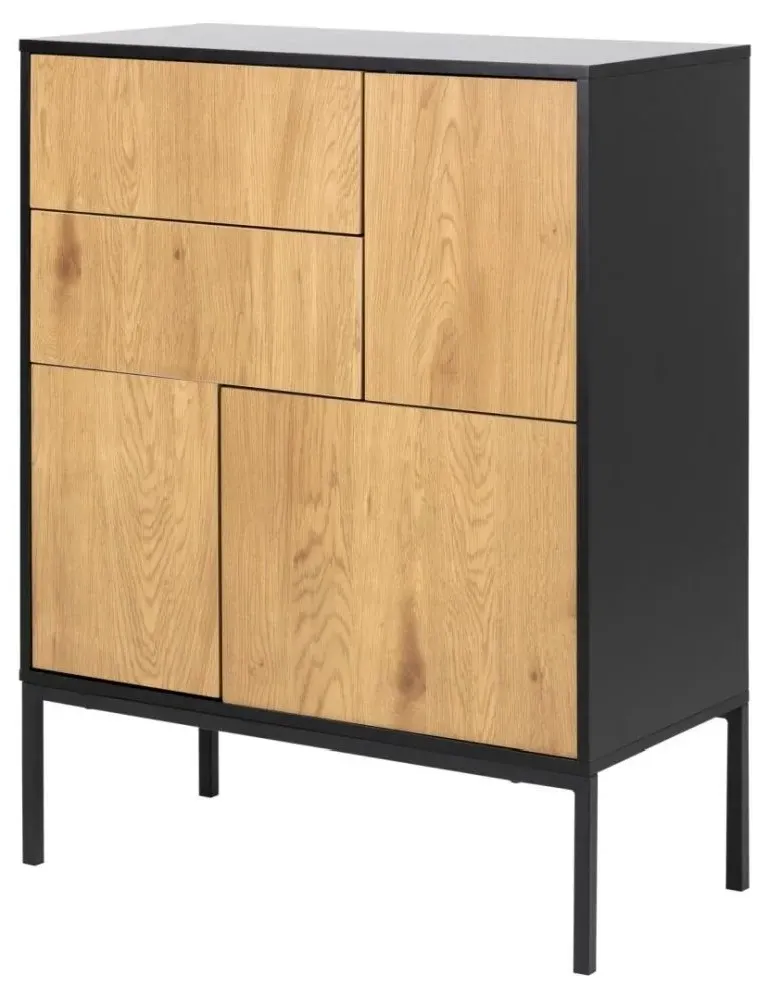 Seaford 80cm Sideboard with 3 Doors - Wild Oak, Black