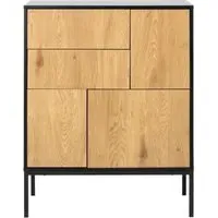 Seaford 80cm Sideboard with 3 Doors - Wild Oak, Black