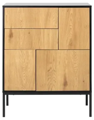 Seaford 80cm Sideboard with 3 Doors - Wild Oak, Black