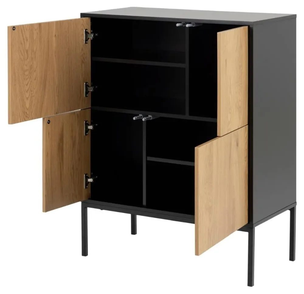Seaford 80cm Sideboard with 4 Doors - Wild Oak, Black