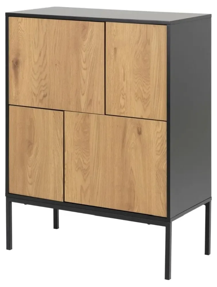 Seaford 80cm Sideboard with 4 Doors - Wild Oak, Black