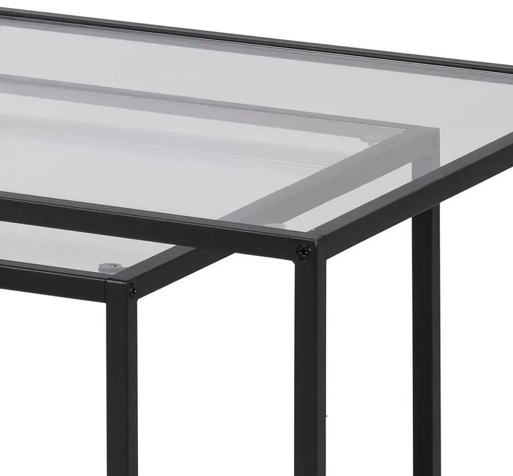 Seaford Coffee Table Set - Clear Glass, Black Metal