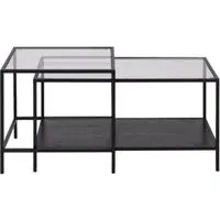 Seaford Coffee Table Set - Clear Glass, Black Metal