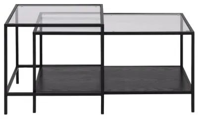Seaford Coffee Table Set - Clear Glass, Black Metal image