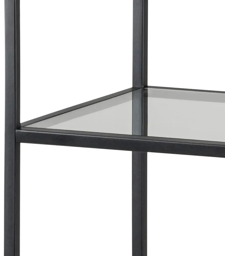 Seaford Narrow Open Shelving Unit - Clear Glass, Black