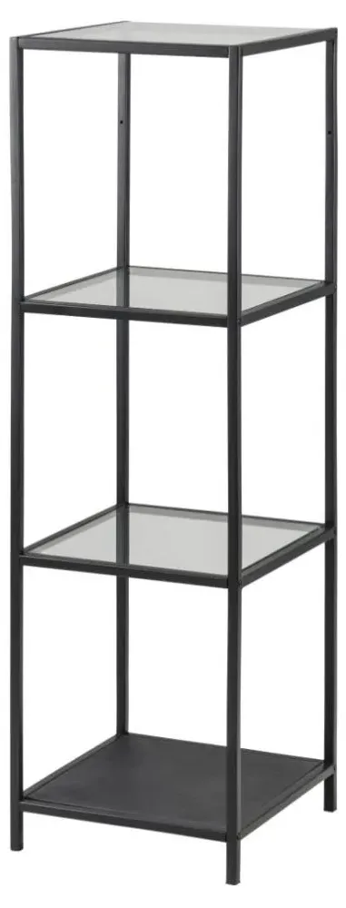 Seaford Narrow Open Shelving Unit - Clear Glass, Black