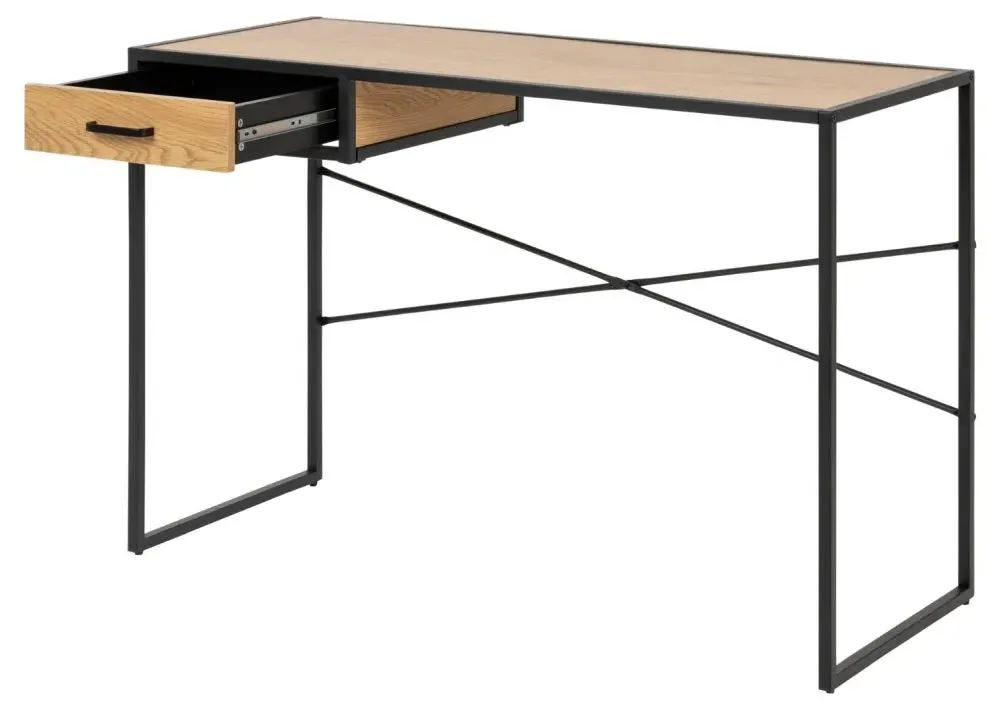 Seaford Office Desk with Drawer - Wild Oak, Black