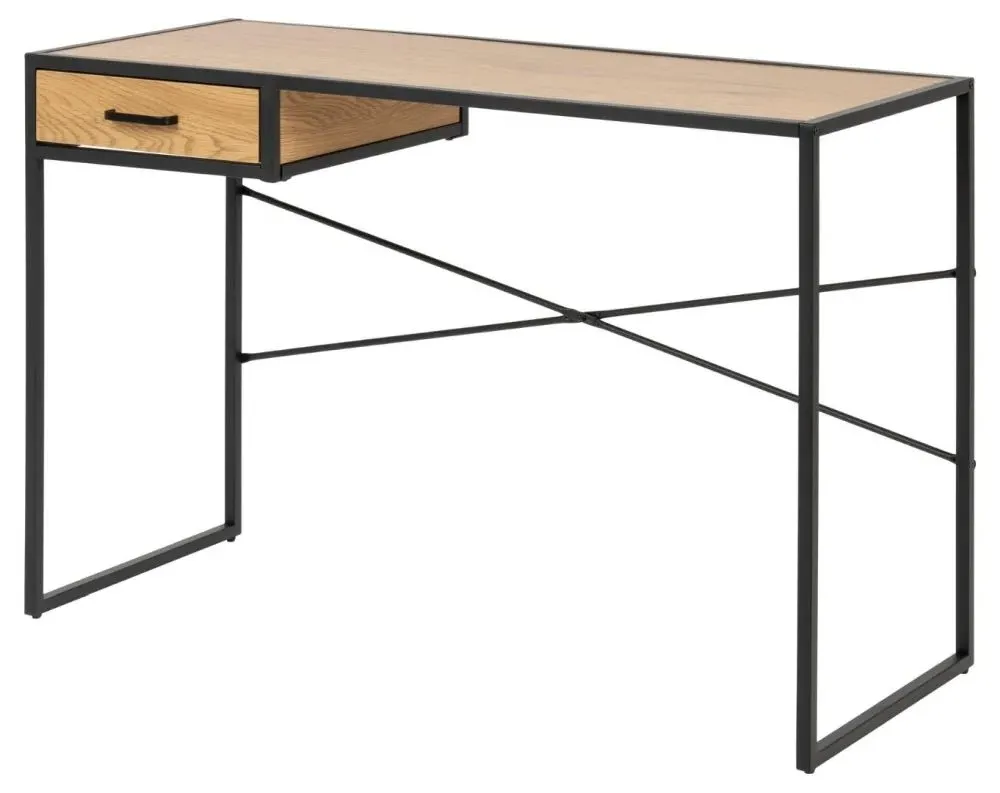 Seaford Office Desk with Drawer - Wild Oak, Black