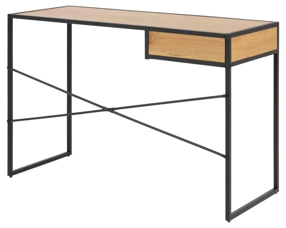 Seaford Office Desk with Drawer - Wild Oak, Black