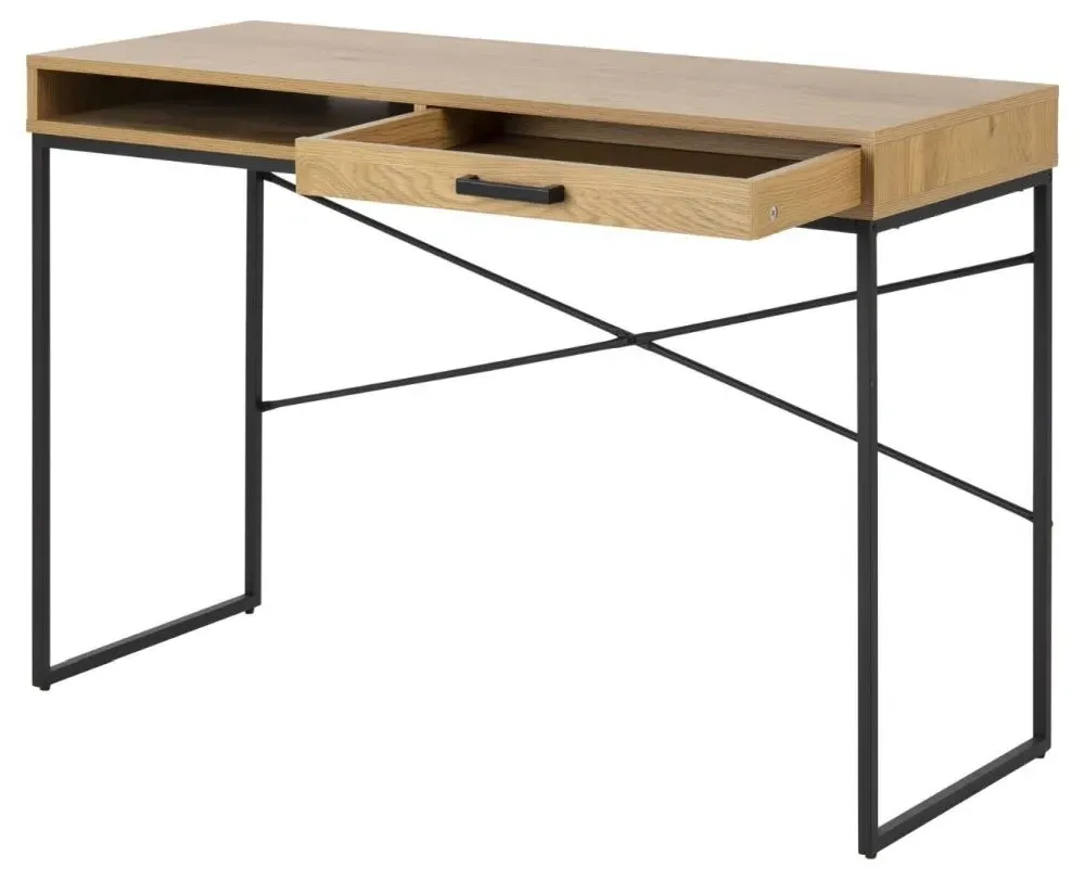 Seaford Office Desk with Drawer - Wild Oak, Black