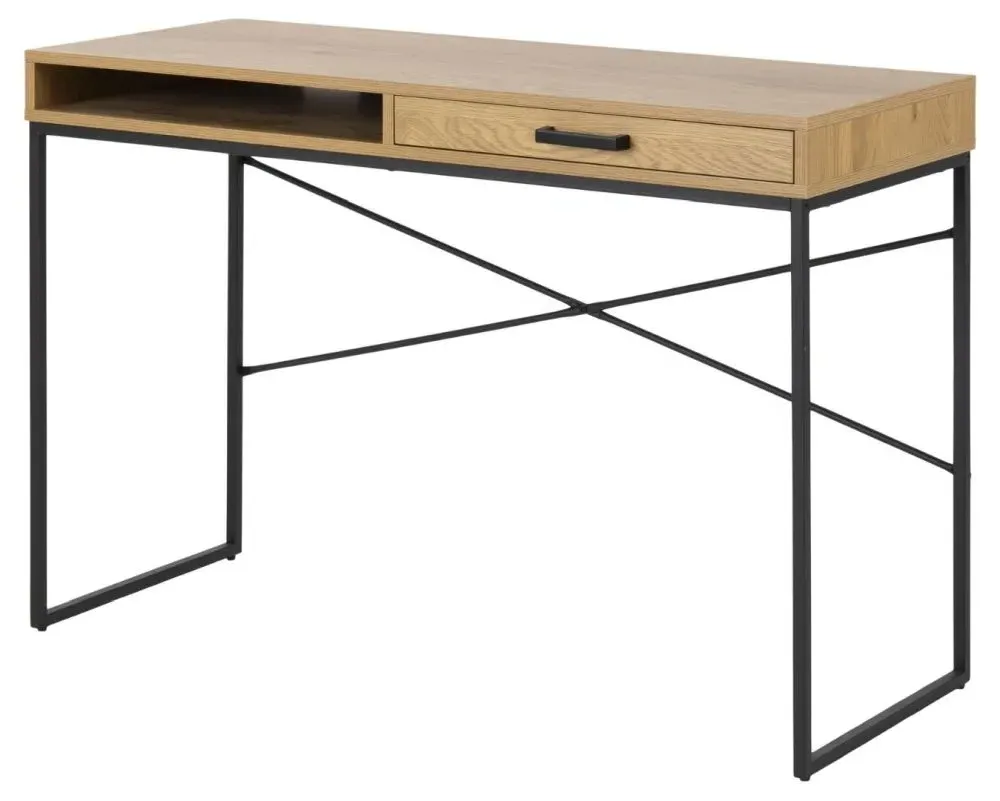 Seaford Office Desk with Drawer - Wild Oak, Black