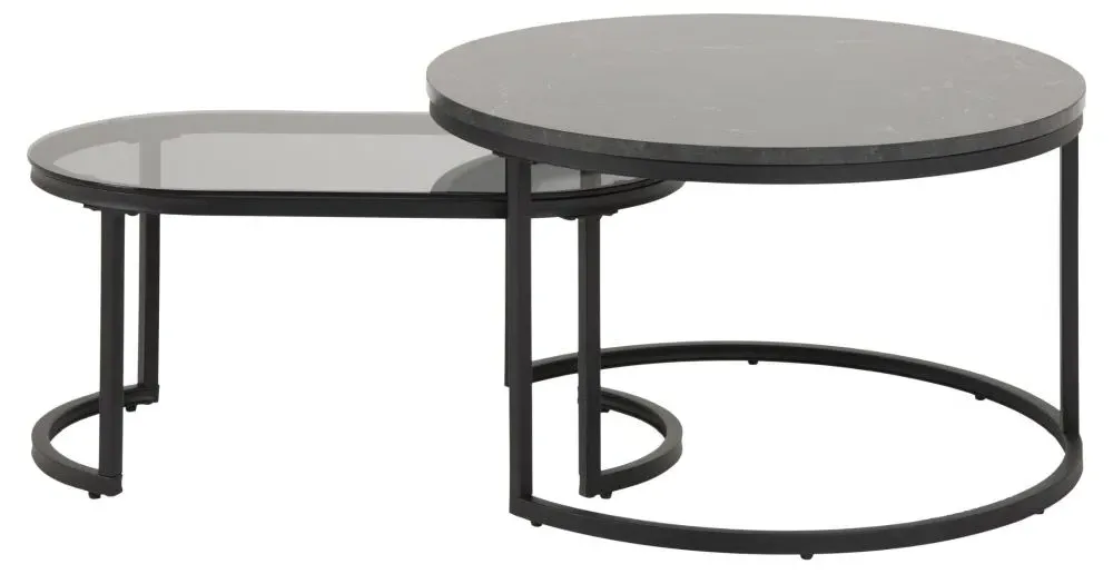 Spiro Coffee Table Set - Black, Marble Glass Metal