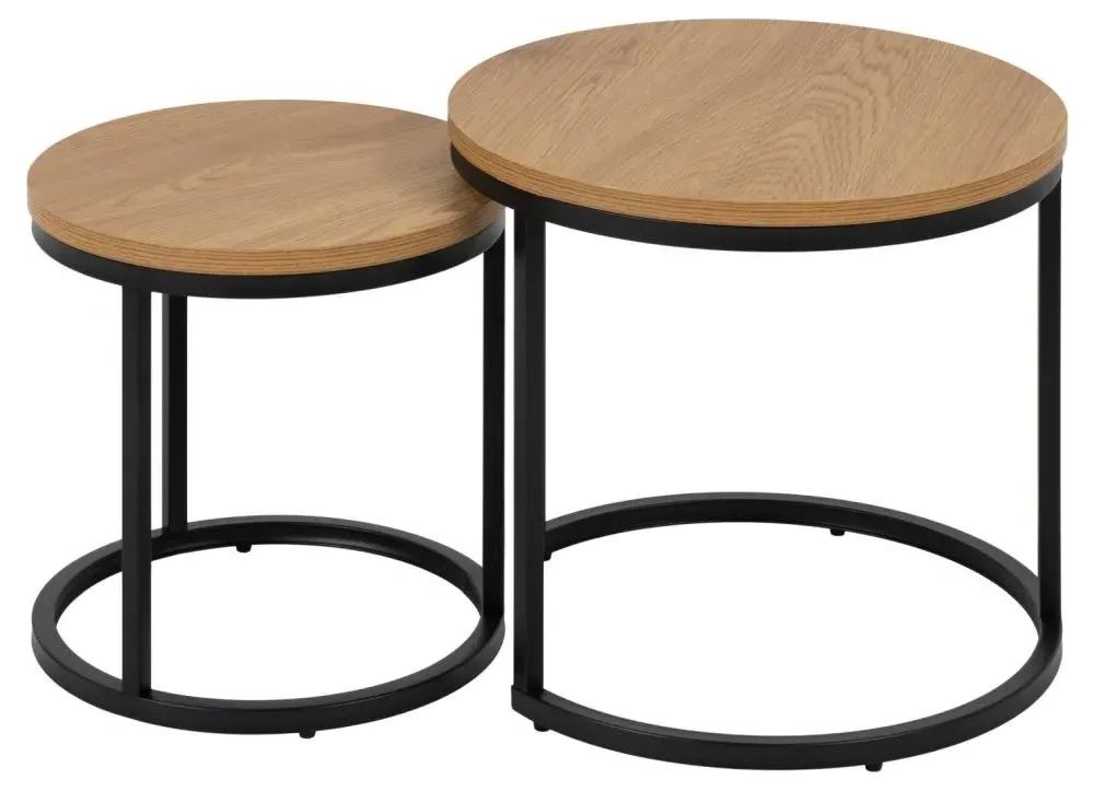 Spiro Oak Round Nest of 2 Tables - Oak, Black