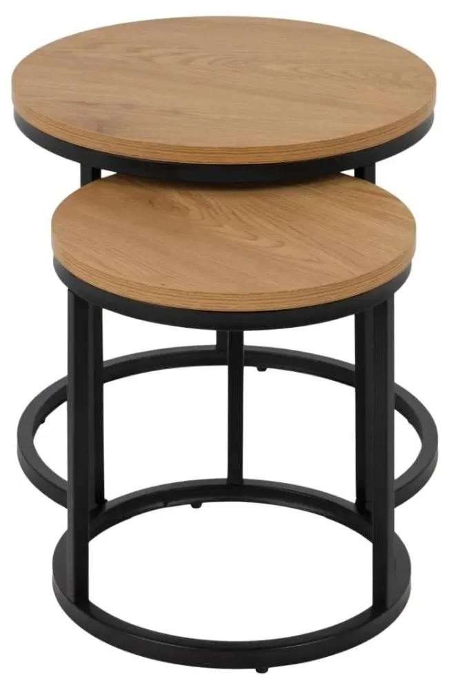 Spiro Oak Round Nest of 2 Tables - Oak, Black