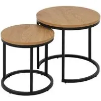 Spiro Oak Round Nest of 2 Tables - Oak, Black