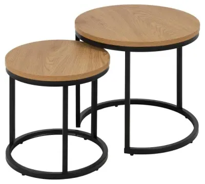 Spiro Oak Round Nest of 2 Tables - Oak, Black