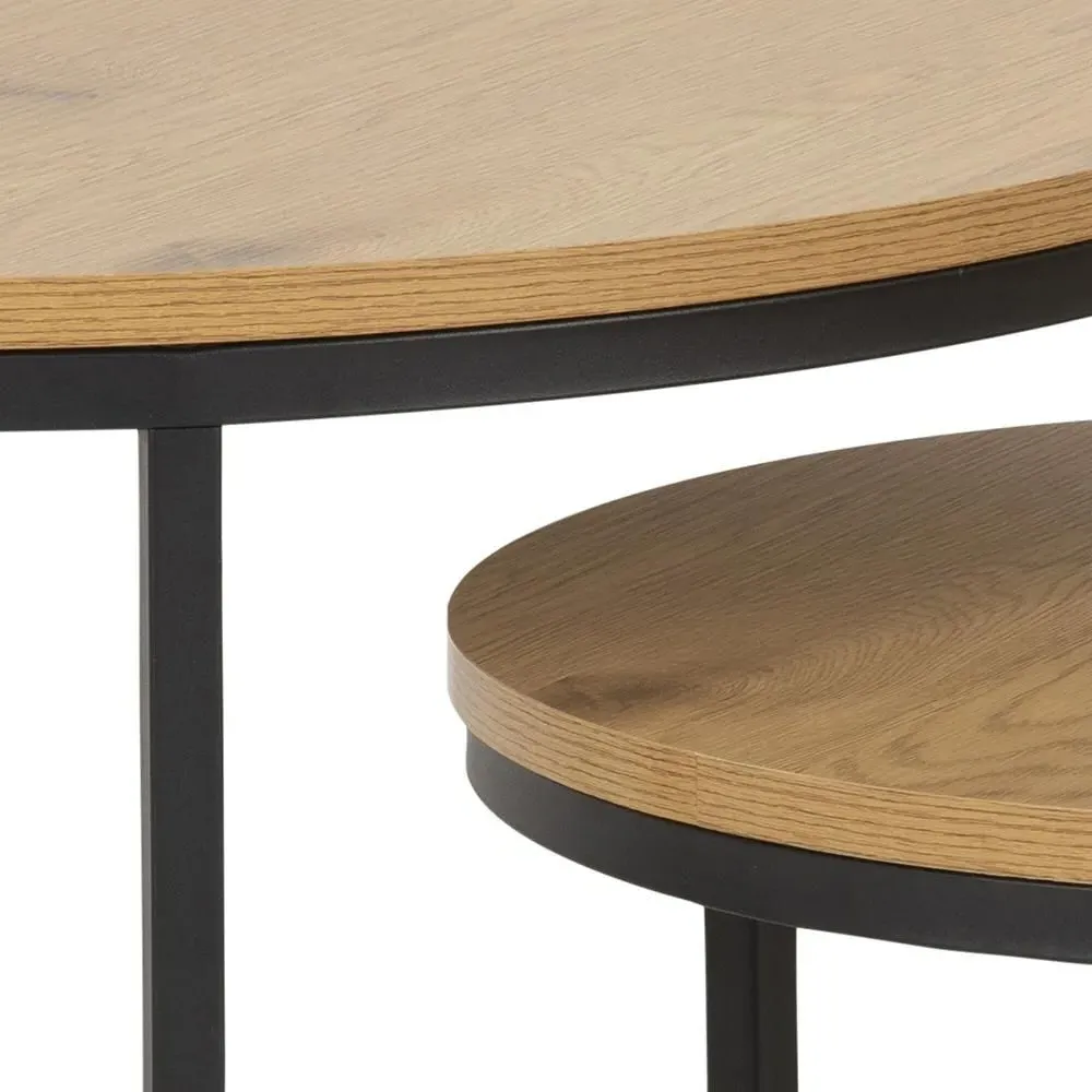 Spiro Round Coffee Table Set of 2 - Oak, Metal