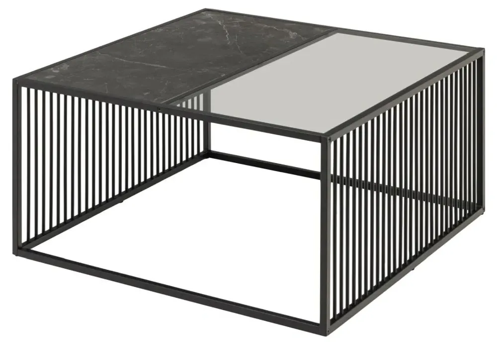 Strington 80cm Square Coffee Table - Black, Marble