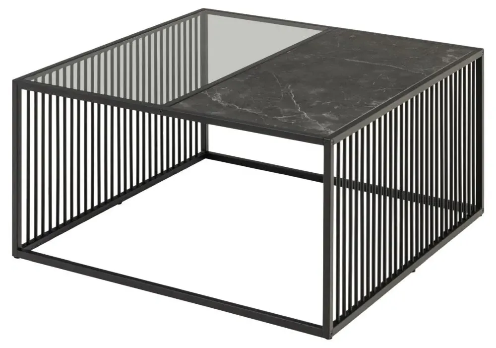 Strington 80cm Square Coffee Table - Black, Marble