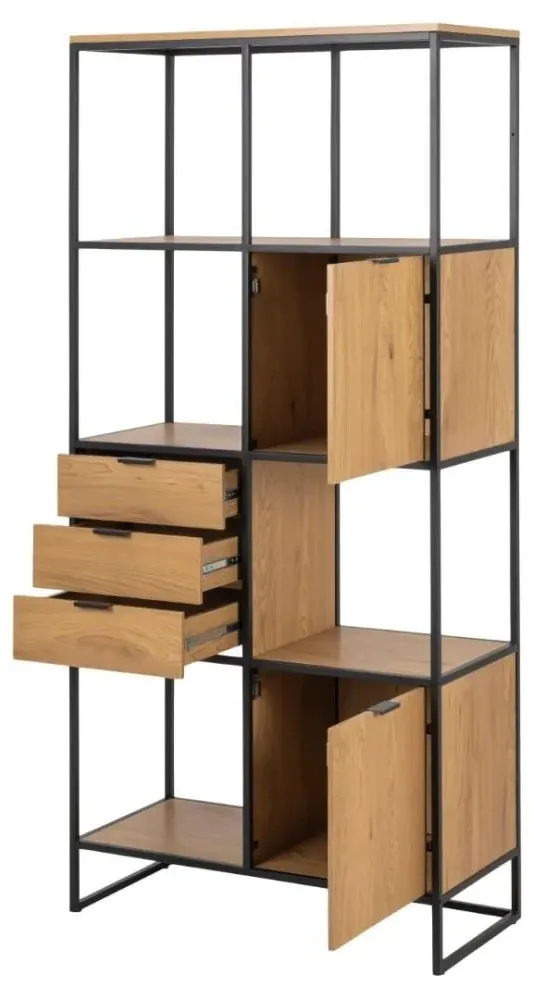 Swindon Oak 2 Door 3 Drawer Tall Bookcase - Wild Oak, Black
